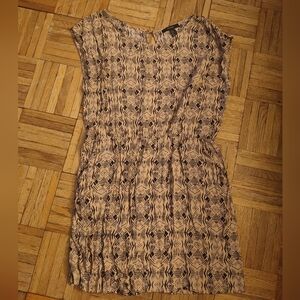 Forever 21 Tan Boat Neck Mini Dress With Black Abstract Pattern